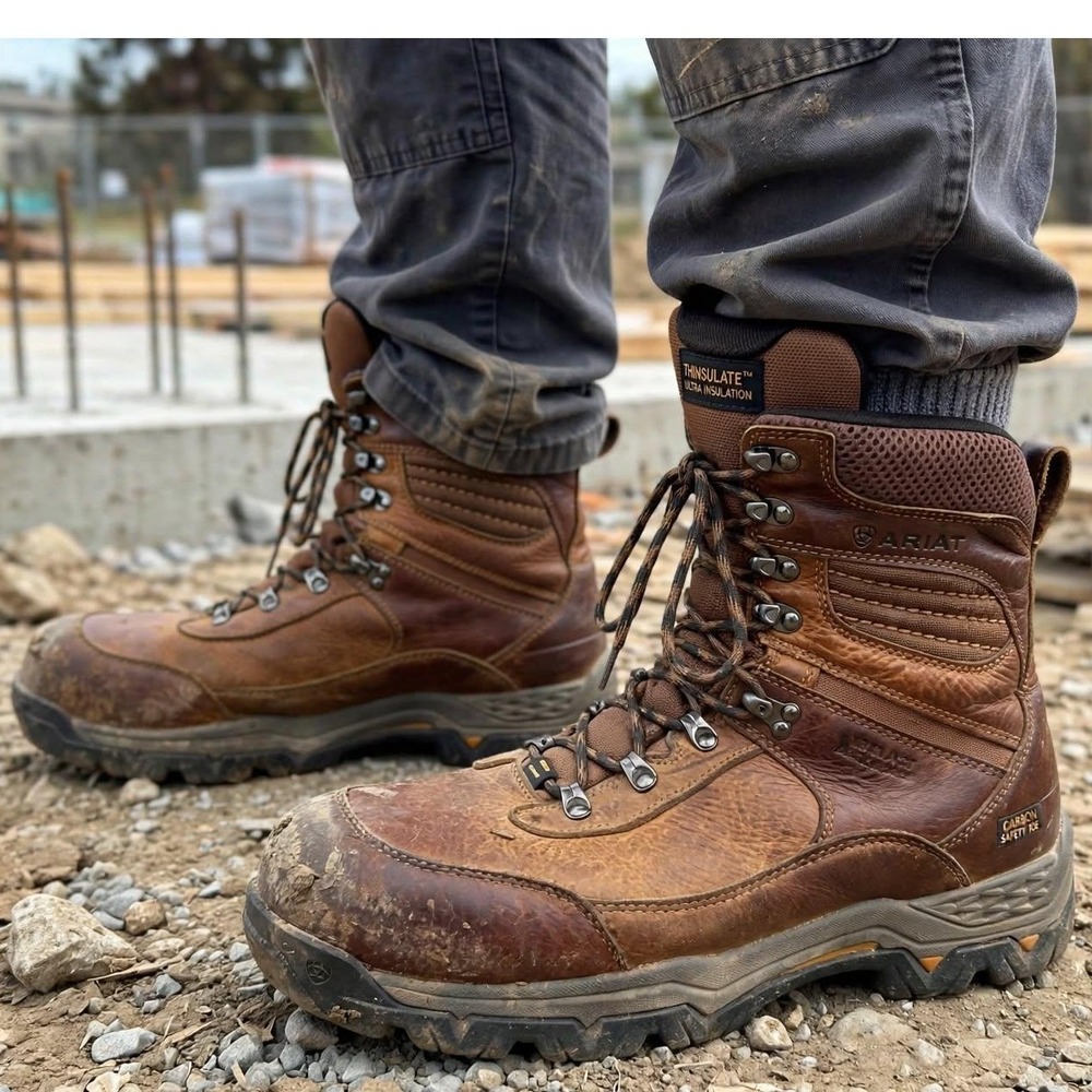 Ariat Waterproof Performance Work Boots Men 10EE Brown Leather Carbon Safety Toe